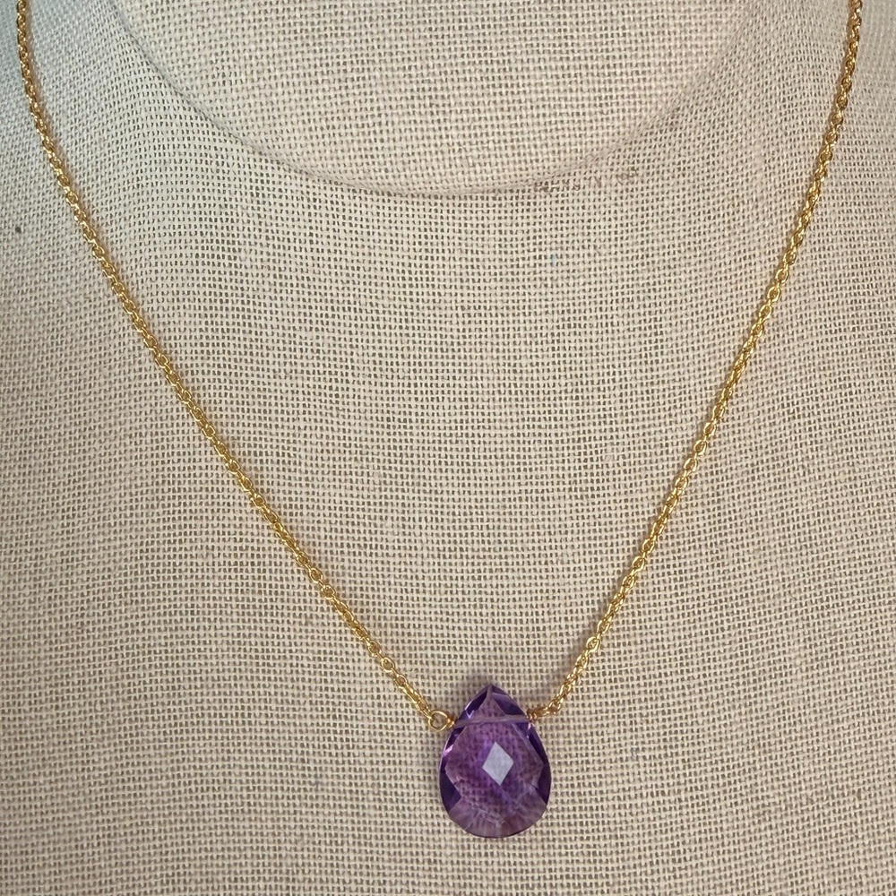 π Stunning South African Amethyst Faceted Necklace β 18K Gold Plated Over 925 π - Picture 8 of 10